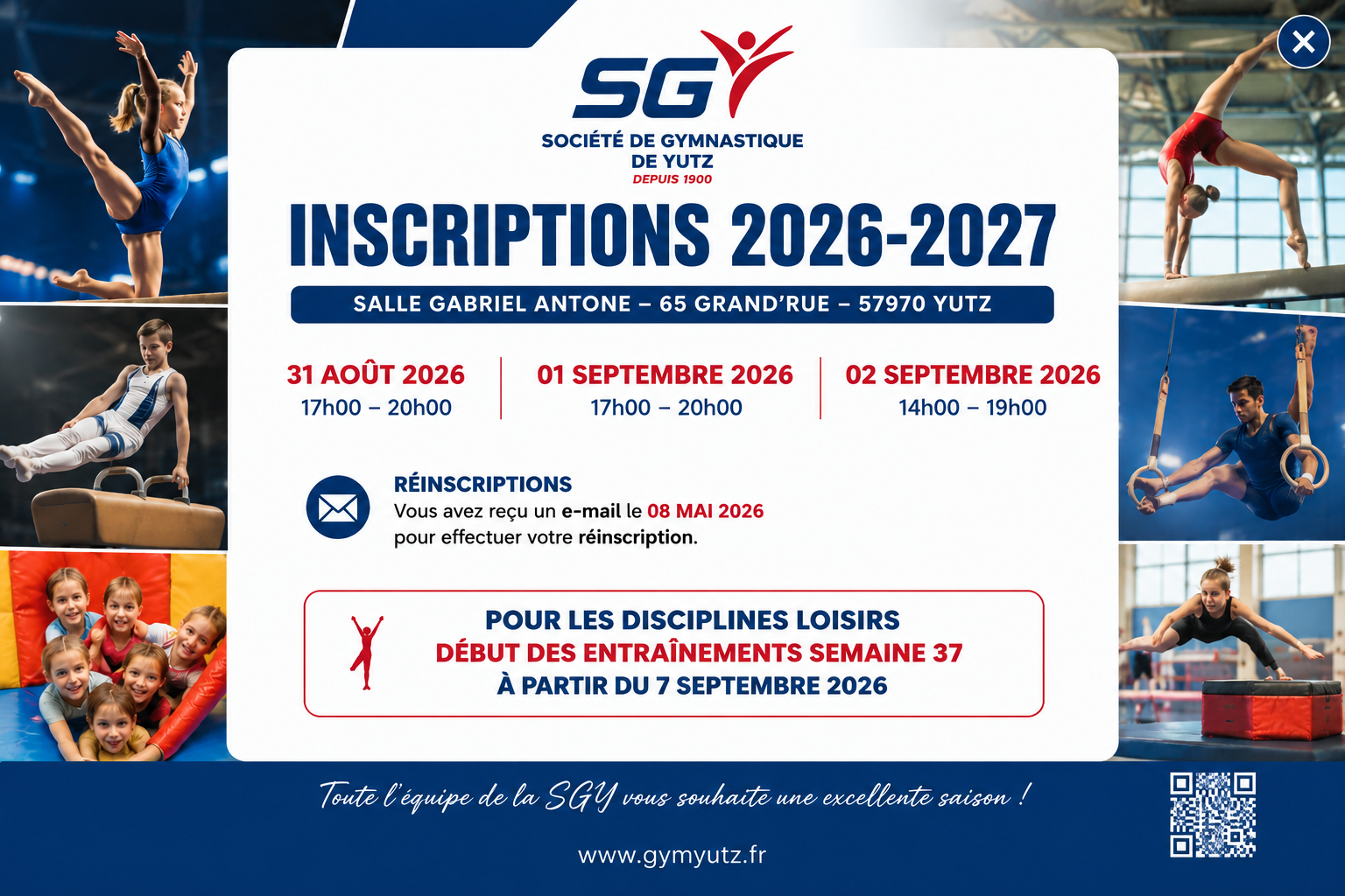 Informations inscriptions Société de Gymnastique de Yutz 2026-2027